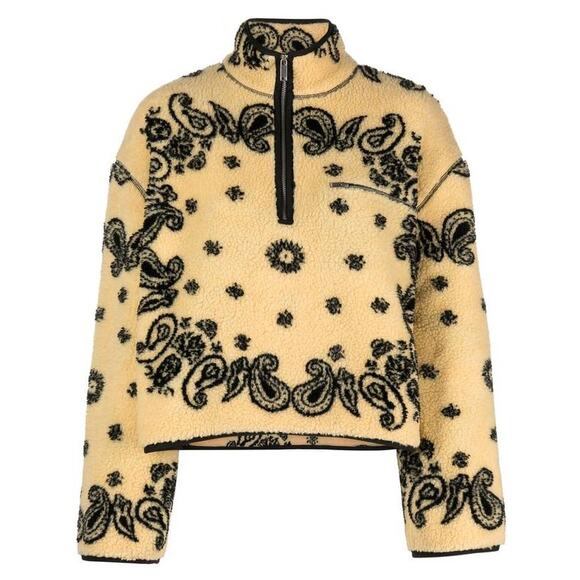 Nanushka Laurice Bandana Jacquard Fleece Jumper in Butter Yellow Black L - Picture 4 of 4